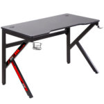Birou gaming pentru computer, birou PC cu suport pahare si suporturi, negru 120x60x73cm