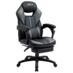 Vinsetto Scaun Birou Racing Tapitat cu Inaltime Reglabila, Scaun Ergonomic cu Suport pentru picioare Detasabil Imitatie de piele Negru si Gri