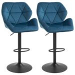Scaune de bar sau bucatarie, Set 2 Scaune Design geometric Capitonate, Rotative si cu Inaltimea reglabila, Albastre