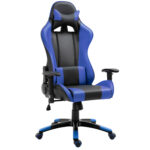 Fotoliu pentru Birou Gaming din Piele Sintetica Rotativ si Reclinabil cu Sustinere Lombara si pentru Gat 67 x 67 x 123-132cm Negru-albastru