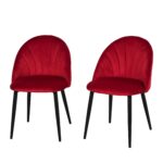 Set de 2 scaune de masa nordice tapitate fara cotiere cu spatar curbate picioare din metal pentru sufragerie rosu