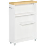 kleankin Dulapior Mobil pentru baie economisire spatiu cu 4 roti raft,manere laterale, 50x13x67.5cm