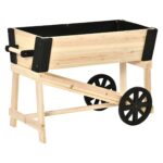 Pat de gradina inaltat cu 2 roti din lemn, jardiniera suport plante, pentru gradina si balcon, 87x40x59cm