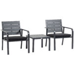 Set Mobilier de Gradina din 3 Piese cu Masuta si 2 Scaune cu Perne, Salon in aer liber din Otel si Plastic, Gri