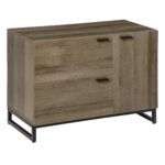Bufet Modern pentru Living sau Bucatarie, Dulap Multifunctional din Lemn si Metal cu 2 Sertare si Dulapior, 80x41.5x58cm