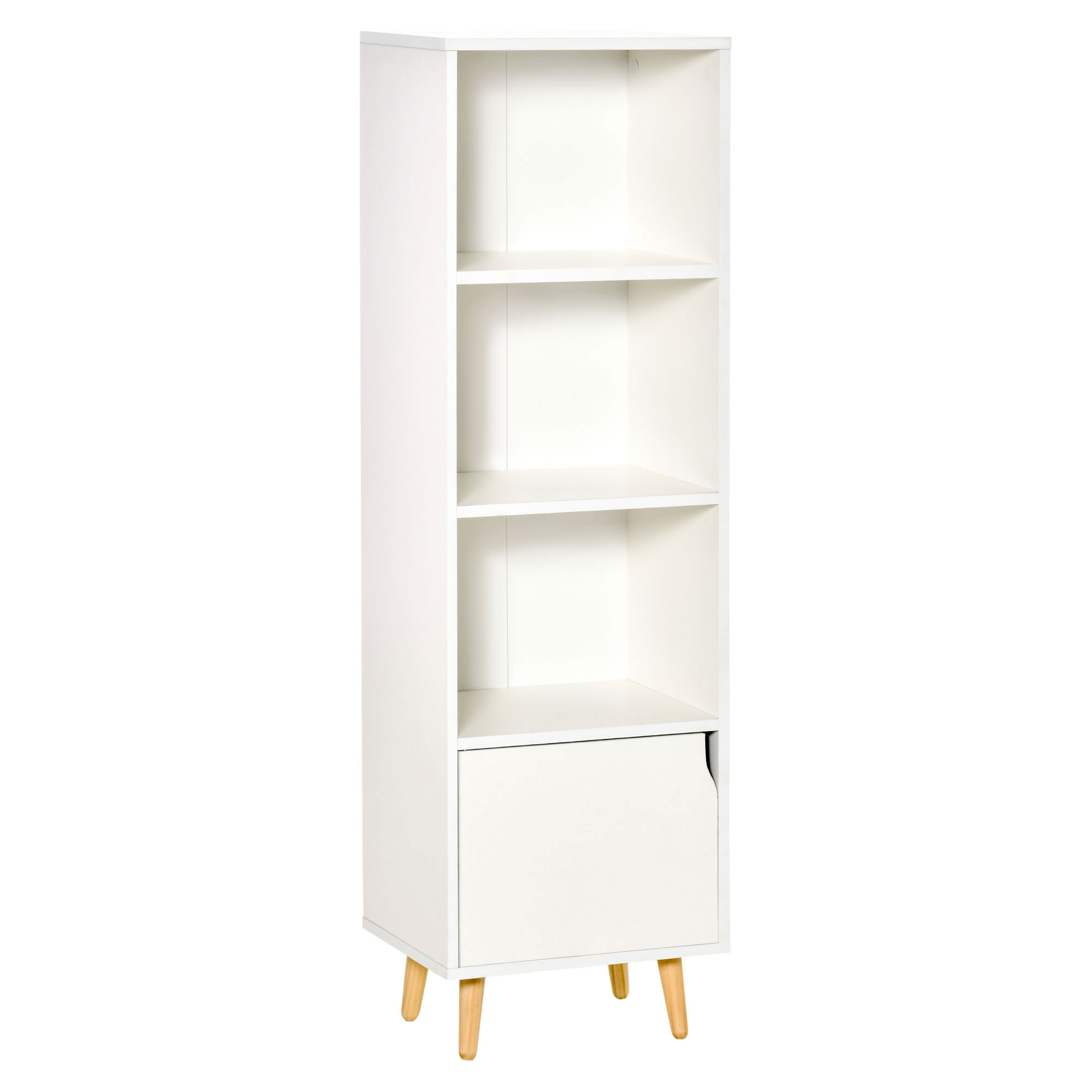 gcYfa017e601cbdfa Dulapior Biblioteca din Lemn HOMCOM, Raft Biblioteca cu 3 Etajere si 1 Dulapior din Lemn, 40x30x129,5cm, Alb - imagine 1