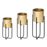 Jardiniera Set de 3 Piese Ghivece Inaltate Auriu cu Suport din Metal pentru Amenajare la Interior si Exterior