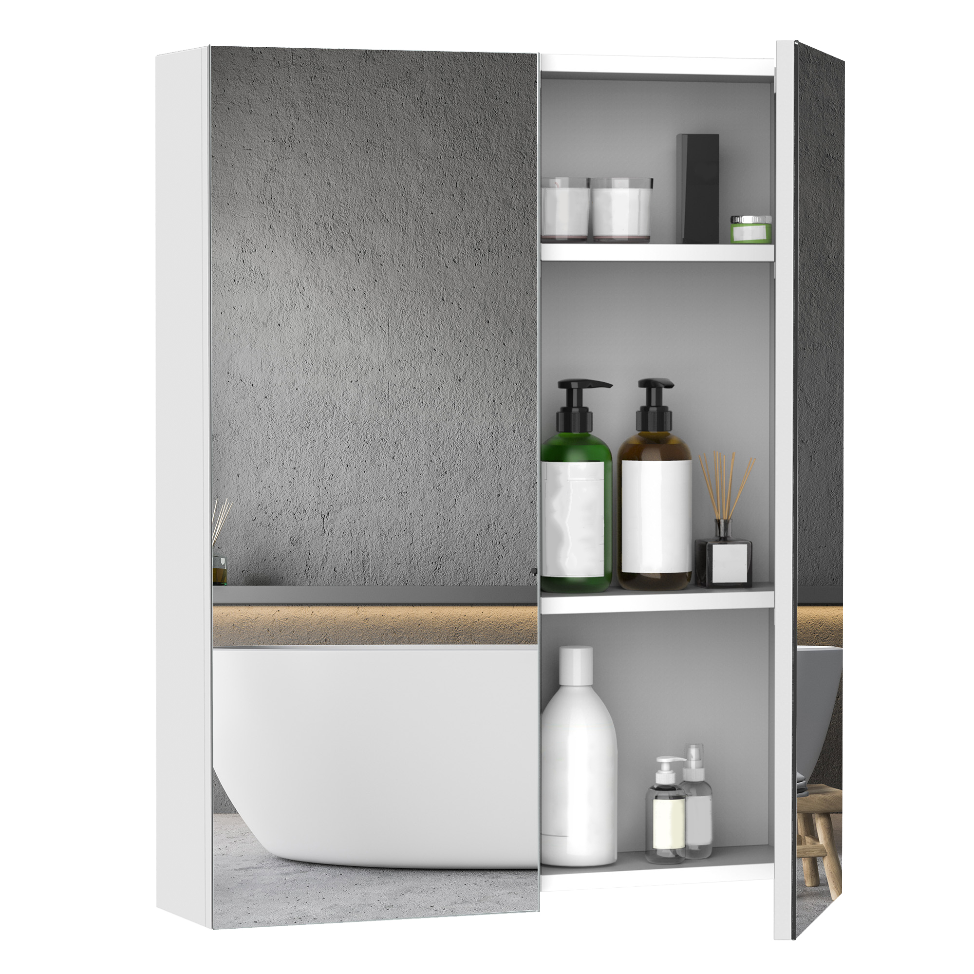 guVdaa180f8bc2ea8 mobilier baie dulap cu oglinda, 60x75x15cm, MDF alb - imagine 1