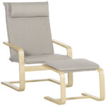 Fotoliu Relax cu suport pentru picioare, fotoliu din lemn si tesatura cu efect de in cu perna pentru tetiera, 67x69x100cm, gri | Aosom RO