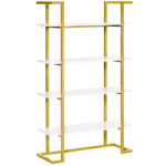 HOMCOM Raft din lemn si otel cu 4 niveluri de depozitare, elegant, auriu, cu un design multifunctional robust