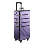 Valiza Make Up Profesionala din Aluminiu Mov cu Trusa Detasabila 33.5 x 23 x 76/95.5cm