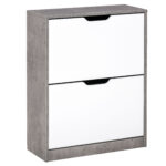 Mobilier Suport pentru Pantofi cu Economisire de Spatiu 2 Usi pentru 8 Perechi de Pantofi Gri si Alb