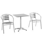 Set Masa si Scaune de Gradina din 3 Piese, Mobilier de Gradina din Aluminiu si Otel Inox, Argintiu