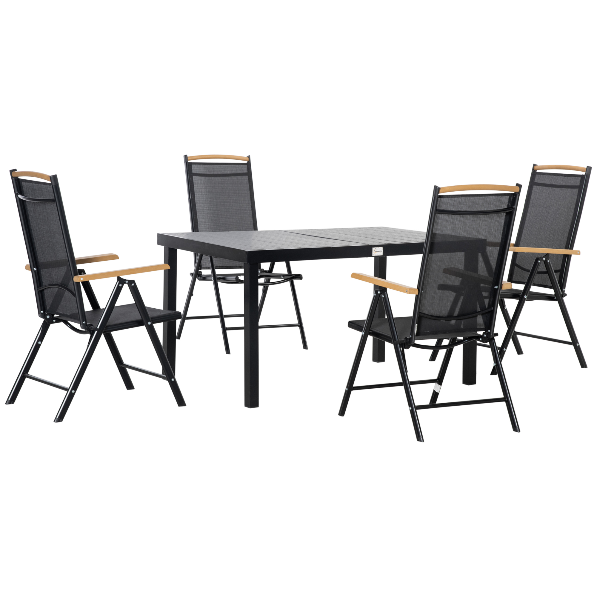 jYh98a18025cc3565 Set Mobilier de Gradina de 5 Piese din Aluminiu, Set de Masa cu 4 Scaune de Exterior Pliabile Reglabile pentru 4 Persoane, Negru - imagine 1