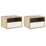 HOMCOM Set 2 Noptiere Suspendate din Lemn cu Sertar si Etajera Deschisa, Design Modern 45x35x27,5cm, Alb si Culoare Lemn
