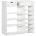 Dulap de pantofi cu rafturi si sertar pentru 12 pantofi, dulap de pantofi din lemn pentru intrare si dormitor, 88x30x93cm, alb
