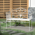 Bancuta cu 2 Locuri pentru Gradina Stil romantic din Fier, Alb, 109.5x51x95.5cm