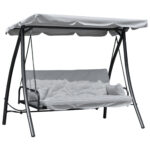 Balansoar de Gradina 3 Locuri cu Acoperis Rabatabil Convertibil Pat Poliester Crem 209 cm x 114 cm x 170 cm