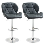 Set 2 Scaune de Bar din Piele sintetica Pivotante Inaltime Reglabila, 51,5x57,5x93-114,5cm, Negru