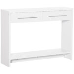 Masa consola din PAL cu polita inferioara si 2 sertare cu maner, masa pentru hol, sufragerie si dormitor, 101,6x28x76,2 cm, alb
