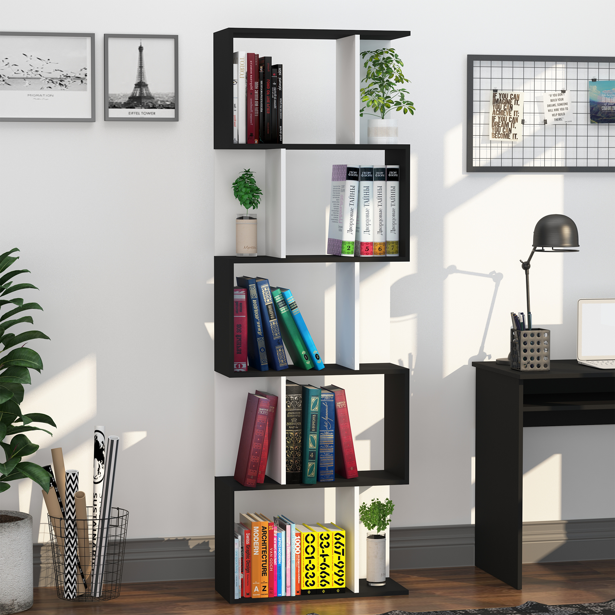 l8q6ff17fe29f929b HomCom biblioteca de perete, 5 rafturi, 60x24x184.5cm - imagine 1