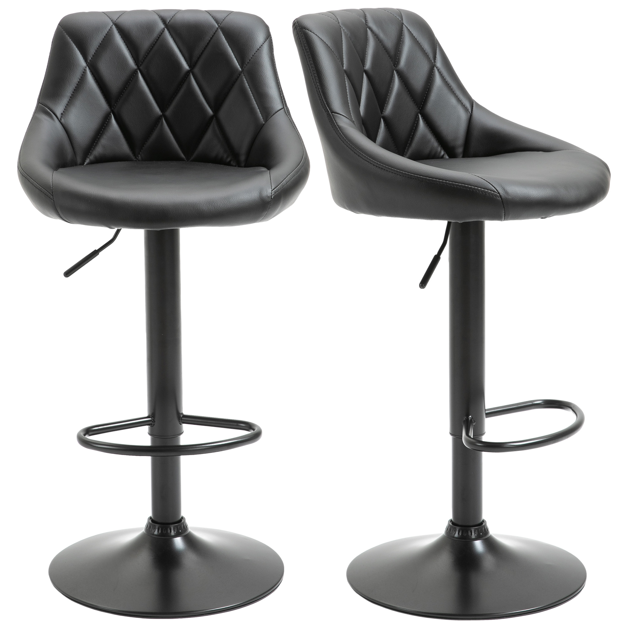 lJHc4b17e5e77a321 Set 2 Scaune de Bar cu inaltime Reglabila, Spatar Suport pentru Picioare din piele PU, Negru 46.5x48x84.5-106.5cm - imagine 1