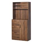 Dulap Modern cu 3 Sertare si Dulapioare, Mobila Camara pentru Bucatarie si Camera de zi din lemn, 80x40x178 cm