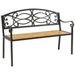 Bancuta de Gradina cu 2 Locuri din Metal si Lemn, cu Decor Vintage si Cotiere, 127x52x88cm
