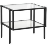 Masuta de cafea stil minimalist cu 2 niveluri, sticla temperata, 54x44x45.5cm, negru