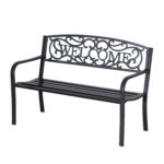 banca pentru exterior scaun pentru gradina 2 locuri din metal negru, Design Vintage, 127x60x87cm