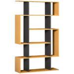 HOMCOM Biblioteca moderna cu 5 nivele si 13 rafturi deschise si design esalonat, din PAL, 95x25x150,5 cm, culoare gri si lemn