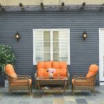 Set Mobilier de Gradina in Ratan PE cu 2 fotolii si Masa cu Perne, Culoare Kaki si Portocaliu