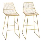 Set 2 scaune inalte, Suport pentru picioare, Scaune design modern cu spatar inalt si suport picioare aurii 53x56x110cm, Auriu
