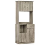 Bufet Modern pentru Bucatarie sau Sala de Pranz, Mobilier Bufet cu Dulapioare si Sertare din Lemn, Gri, 71x41x178cm