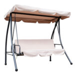 Balansoar de Gradina 3 Locuri Convertibil in Pat, Otel si Poliester 200x125x170cm Bej