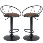 Set 2 scaune de bar, Pivotante, Suport pentru picioare, Inaltime reglabila, 51x46x78-100cm, Maro