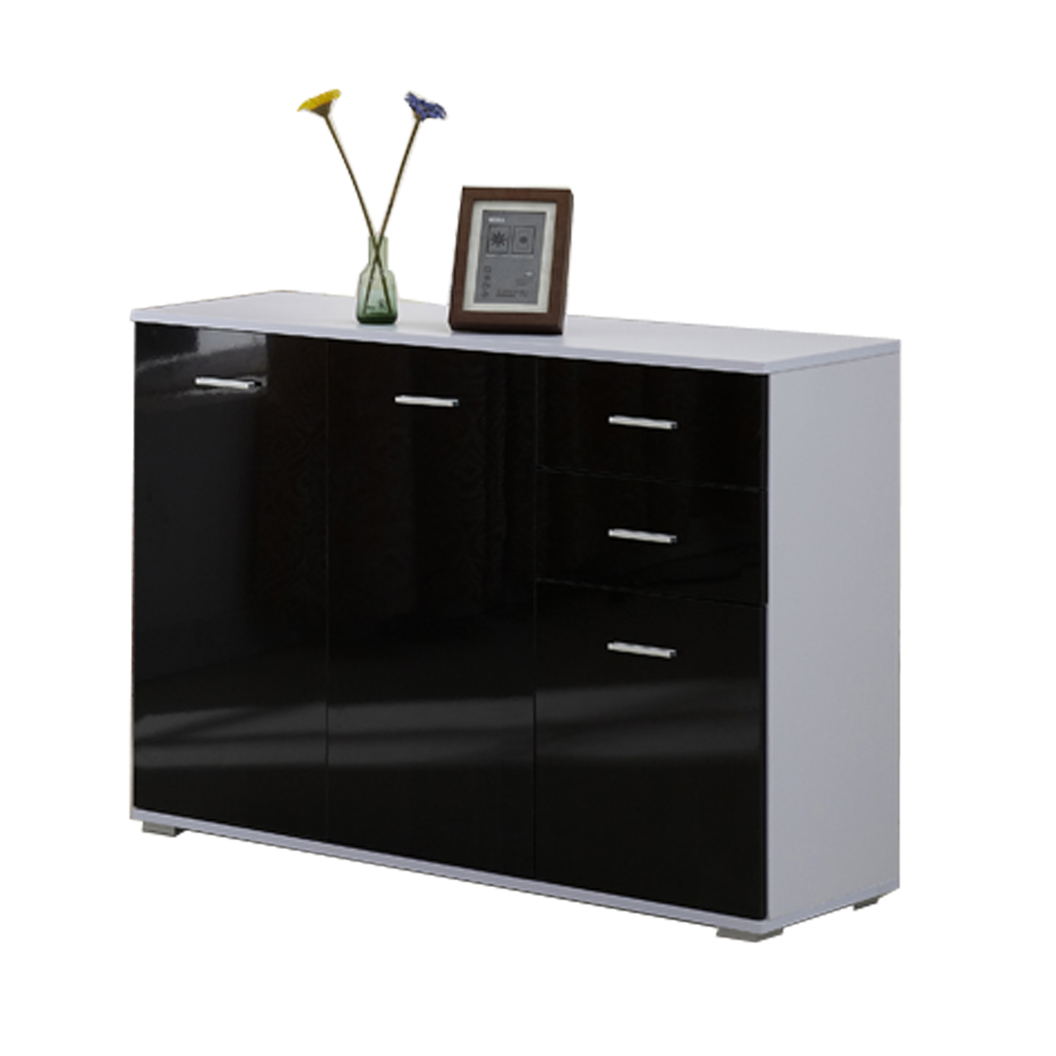 onF17917e5c9b866b Dulapior-consola Mobilier Sufragerie Dulapior Multiuz cu Usi si Sertare Negru Lucios - imagine 1