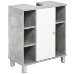kleankin Dulapior Subchiuveta cu Decupare in forma de U, Dulapior sub chiuveta cu 6 Etajere din Lemn, 60x30x68cm Alb, Gri