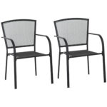 Set de 2 Scaune de Gradina din Metal, Scaune de Exterior pentru Curte, Veranda si Terasa, Negru