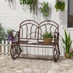 Banca metalica Balansor de Gradina cu 2 locuri, stil Vintage, Finisaj in Bronz