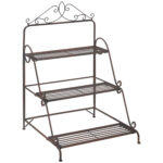 Jardiniera de Exterior cu 3 Niveluri pentru Ornamente, Raft pentru Plante de Gradina din Metal, 60,5x59,5x95,5cm, Maro