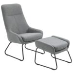 Set Fotoliu cu Pouf pentru picioare, Capitonate, Mobilier Casa si Birou, din Metal si Tesatura, Gri