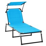 Outsunny, sezlong pliabil cu copertina, 66x197x32 cm, albastru