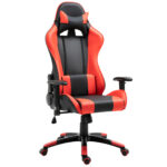 Fotoliu de Birou Gaming Rotativ Reclinabil in Piele Sintetica, Negru-Rosu