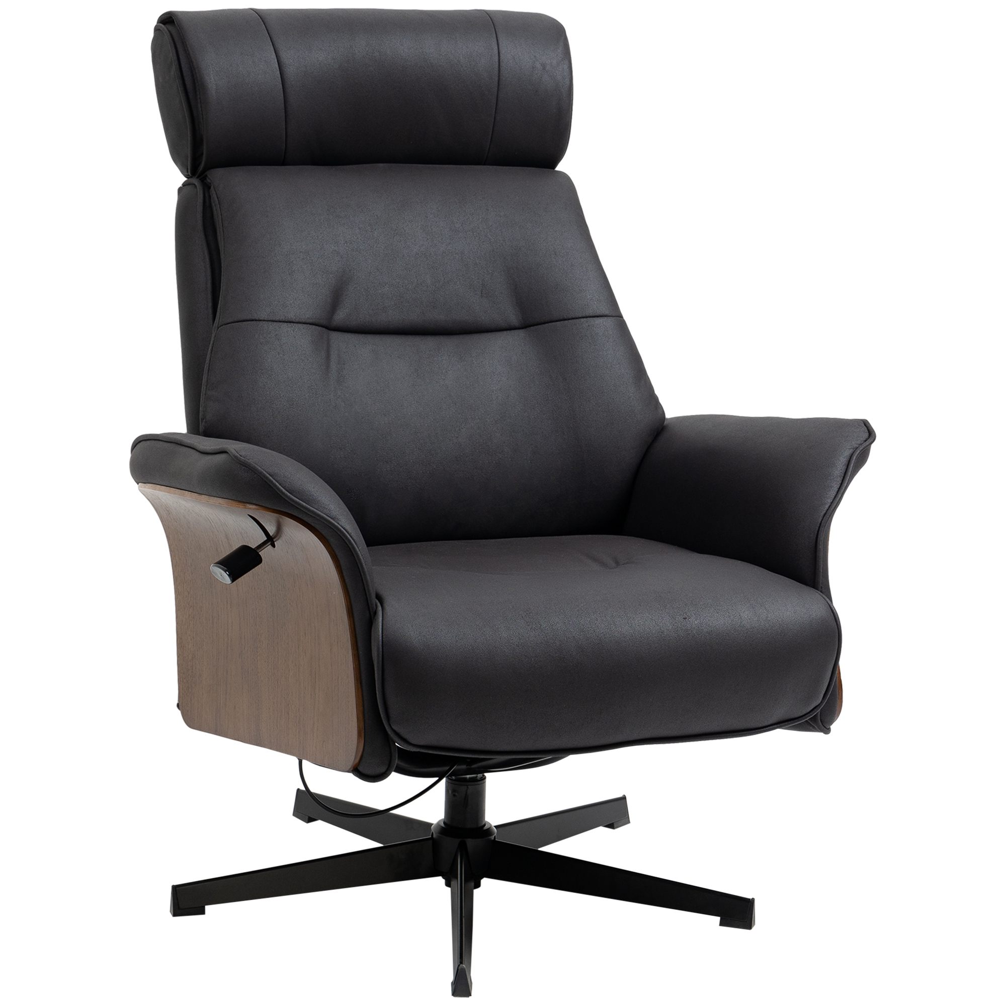rFn98a182855c91fb Fotoliu rabatabil cu tetiera reglabila si scaun captusit din cauciuc spuma, structura din otel si lemn, 84x83x103cm, negru si nuc - imagine 1