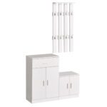 Mobilier de Hol cu Cuier din Lemn Alb, 100x32x187cm