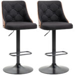 Set de 2 scaune de bar cu inaltime reglabila, scaune de bar pivotante cu inaltime reglabila, cu suport pentru picioare, negru