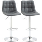 Set de 2 scaune de bar din piele cu spatar, scaune pivotante pentru bucatarie si sufragerie cu suport pentru picioare, 42x45x89-110cm, gri