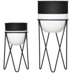 Ghiveci set 2 bucati vase inaltate cu suport metalic pentru amenajarea spatiilor interioare si exterioare negru
