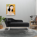 Canapea sezlong cu Perna Rotunda din Flanel,Negru, 160x56x75cm